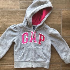Gap Gray & Pink Zippered Hoodie in 18-24 Months